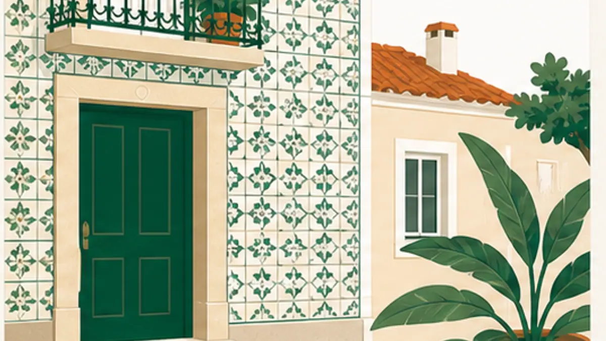 Entrada de casa portuguesa com chave e contrato de arrendamento
