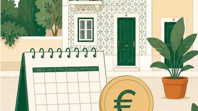 Casa portuguesa com calendário e moeda de euro